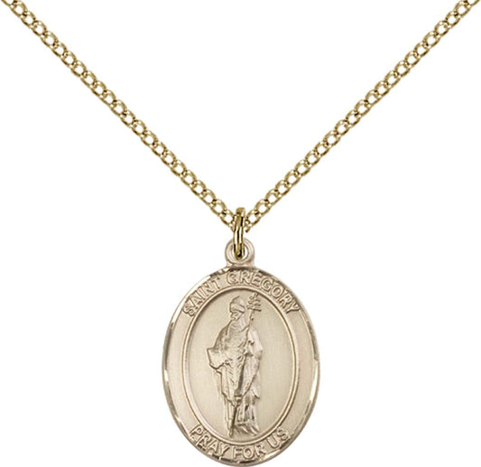 14kt Gold Filled St. Gregory the Great Pendant with 18 inch Gold Filled Light Curb Chain - Medium