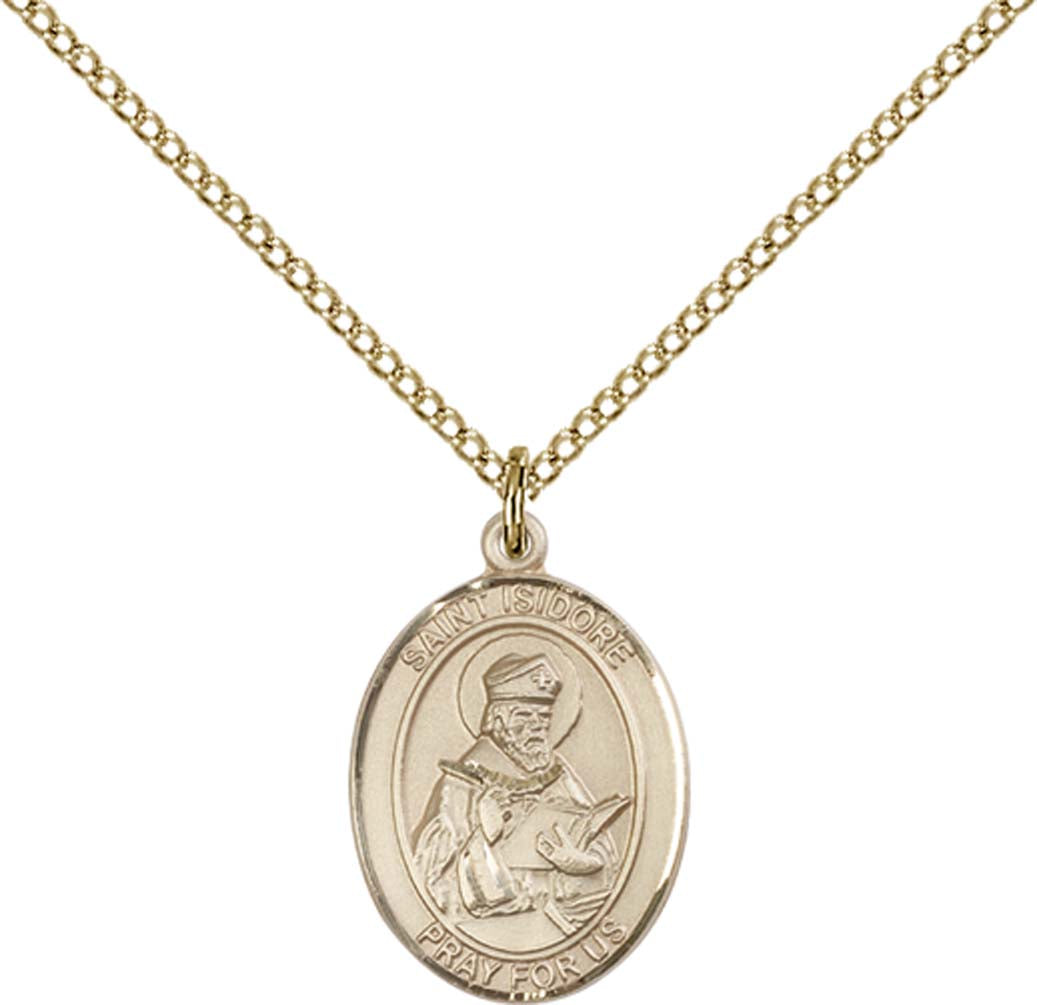 14kt Gold Filled St. Isidore of Seville Pendant with 18 inch Gold Filled Light Curb Chain - Medium