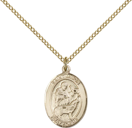 14kt Gold Filled St. Jason Pendant with 18 inch Gold Filled Light Curb Chain - Medium