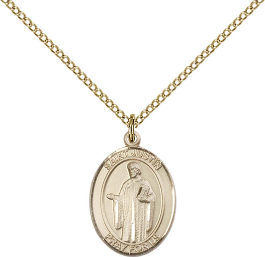 14kt Gold Filled St. Justin Pendant with 18 inch Gold Filled Light Curb Chain - Medium