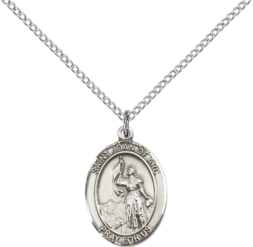 Sterling Silver St. Joan of Arc Pendant with 18 inch Sterling Silver Light Curb Chain - Medium