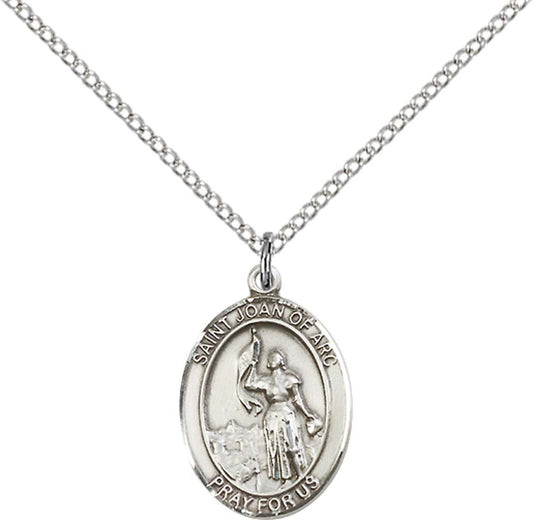 Sterling Silver St. Joan of Arc Pendant with 18 inch Sterling Silver Light Curb Chain - Medium