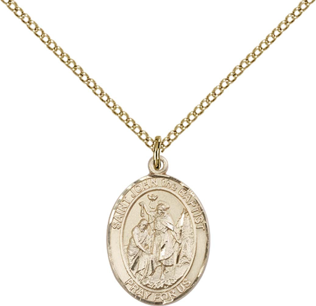 14kt Gold Filled St. John the Baptist Pendant with 18 inch Gold Filled Light Curb Chain - Medium