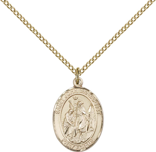 14kt Gold Filled St. John the Baptist Pendant with 18 inch Gold Filled Light Curb Chain - Medium