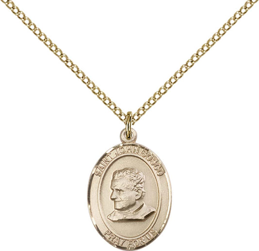 14kt Gold Filled St. John Bosco Pendant with 18 inch Gold Filled Light Curb Chain - Medium