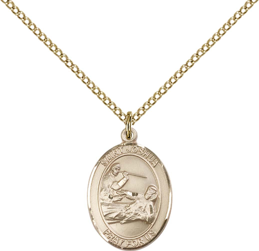 14kt Gold Filled St. Joshua Pendant with 18 inch Gold Filled Light Curb Chain - Medium