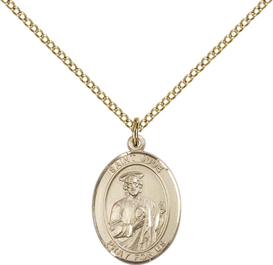 14kt Gold Filled St. Jude Thaddeus Pendant with 18 inch Gold Filled Light Curb Chain - Medium