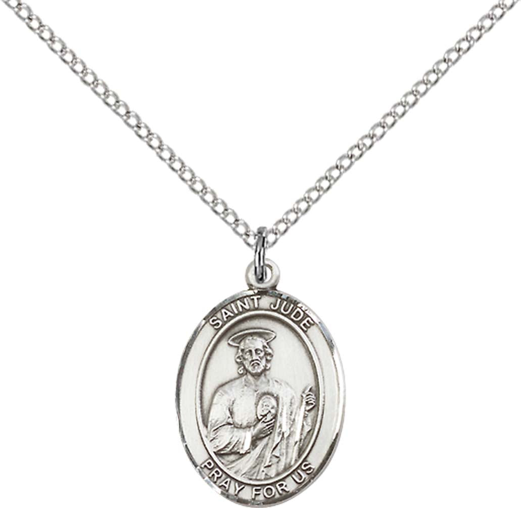 Sterling Silver St. Jude Thaddeus Pendant with 18 inch Sterling Silver Light Curb Chain - Medium
