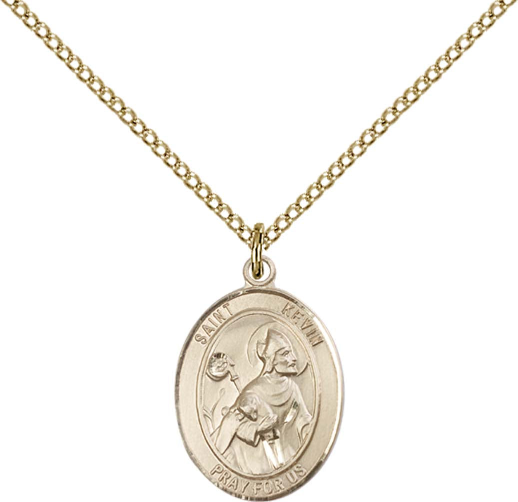 14kt Gold Filled St. Kevin Pendant with 18 inch Gold Filled Light Curb Chain - Medium