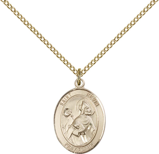 14kt Gold Filled St. Kevin Pendant with 18 inch Gold Filled Light Curb Chain - Medium