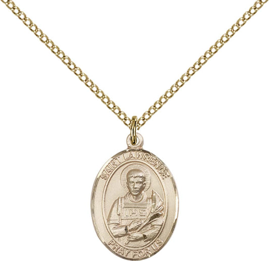 14kt Gold Filled St. Lawrence Pendant with 18 inch Gold Filled Light Curb Chain - Medium