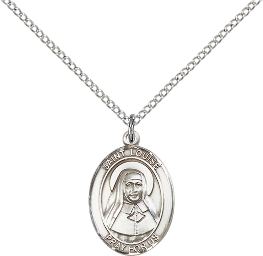 Sterling Silver St. Louise De Marillac Pendant with 18 inch Sterling Silver Light Curb Chain - Medium