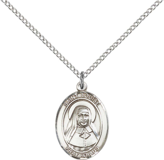 Sterling Silver St. Louise De Marillac Pendant with 18 inch Sterling Silver Light Curb Chain - Medium