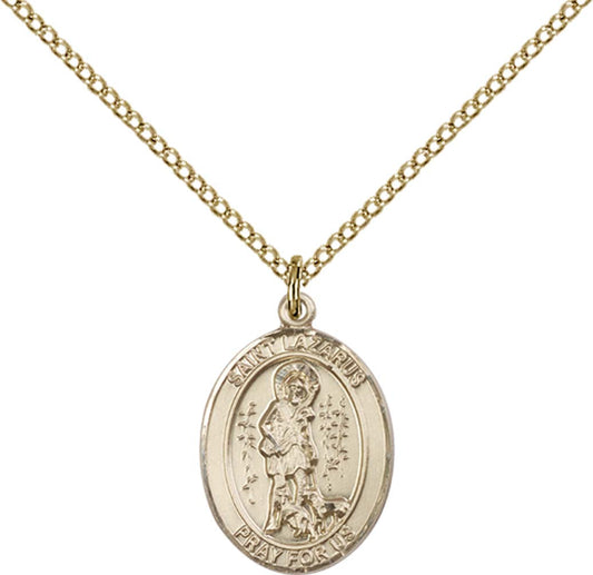 14kt Gold Filled St. Lazarus Pendant with 18 inch Gold Filled Light Curb Chain - Medium