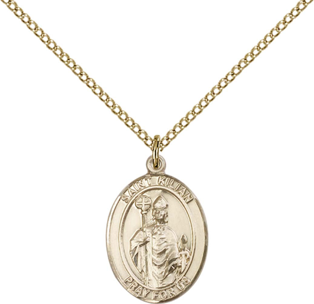 14kt Gold Filled St. Kilian Pendant with 18 inch Gold Filled Light Curb Chain - Medium