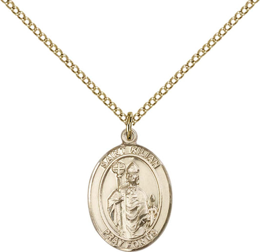 14kt Gold Filled St. Kilian Pendant with 18 inch Gold Filled Light Curb Chain - Medium