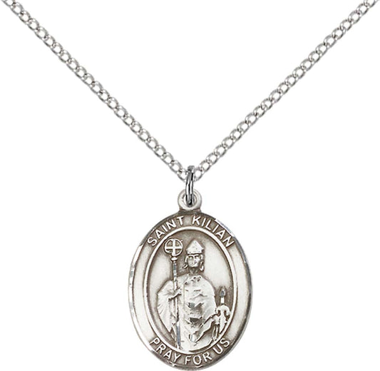 Sterling Silver St. Kilian Pendant with 18 inch Sterling Silver Light Curb Chain - Medium