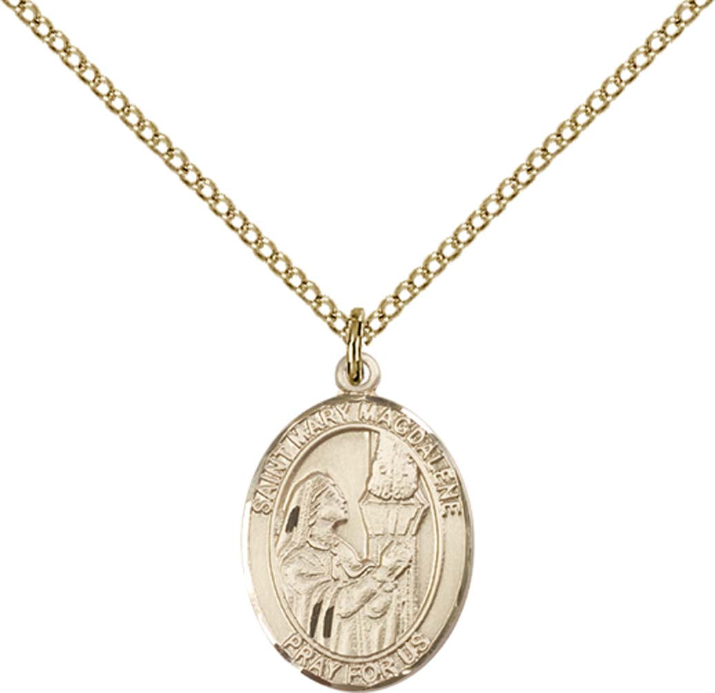 14kt Gold Filled St. Mary Magdalene Pendant with 18 inch Gold Filled Light Curb Chain - Medium