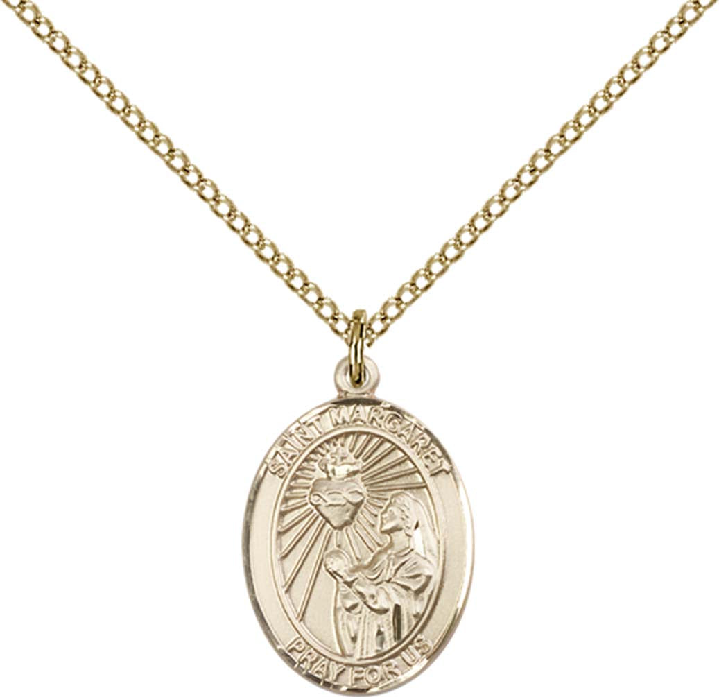 14kt Gold Filled St. Margaret Mary Alacoque Pendant with 18 inch Gold Filled Light Curb Chain - Medium