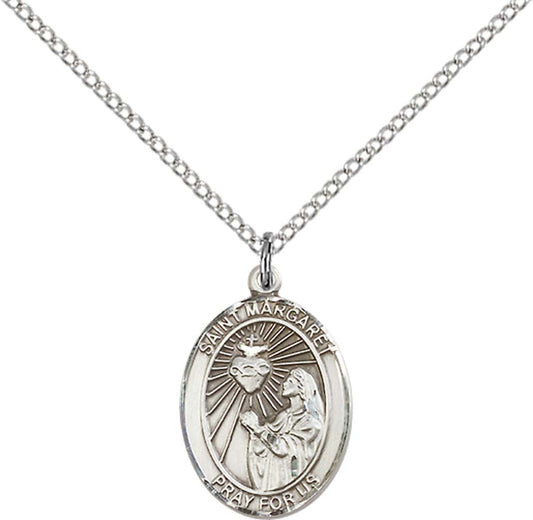 Sterling Silver St. Margaret Mary Alacoque Pendant with 18 inch Sterling Silver Light Curb Chain - Medium