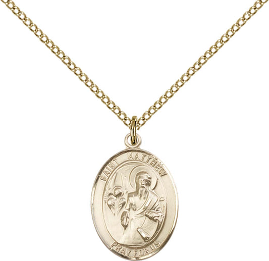 14kt Gold Filled St. Matthew the Apostle Pendant with 18 inch Gold Filled Light Curb Chain - Medium