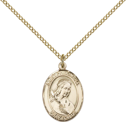 14kt Gold Filled St. Philomena Pendant with 18 inch Gold Filled Light Curb Chain - Medium