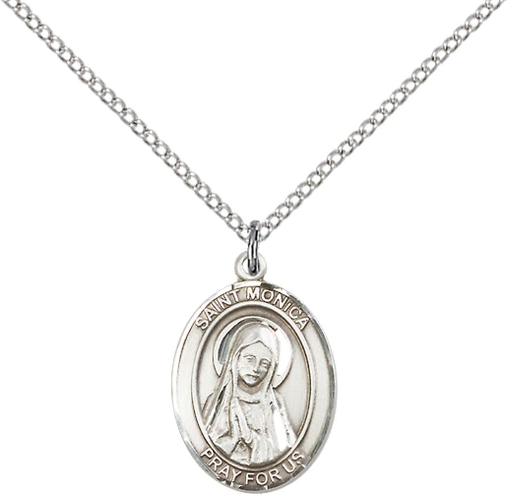 Sterling Silver St. Monica Pendant with 18 inch Sterling Silver Light Curb Chain - Medium