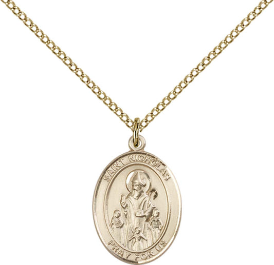 14kt Gold Filled St. Nicholas Pendant with 18 inch Gold Filled Light Curb Chain - Medium