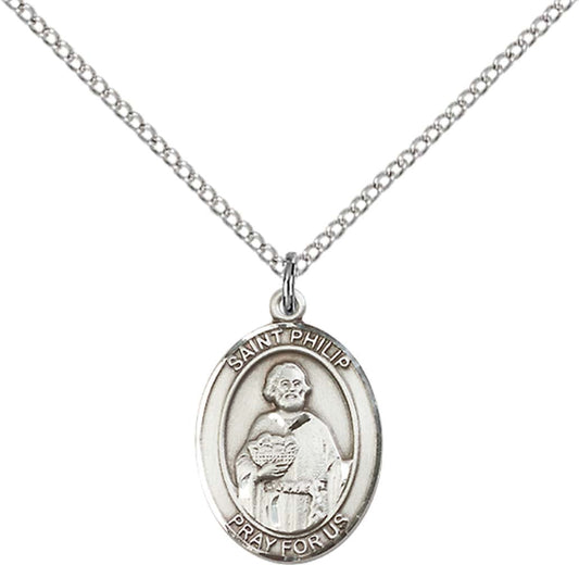 Sterling Silver St. Philip the Apostle Pendant with 18 inch Sterling Silver Light Curb Chain - Medium