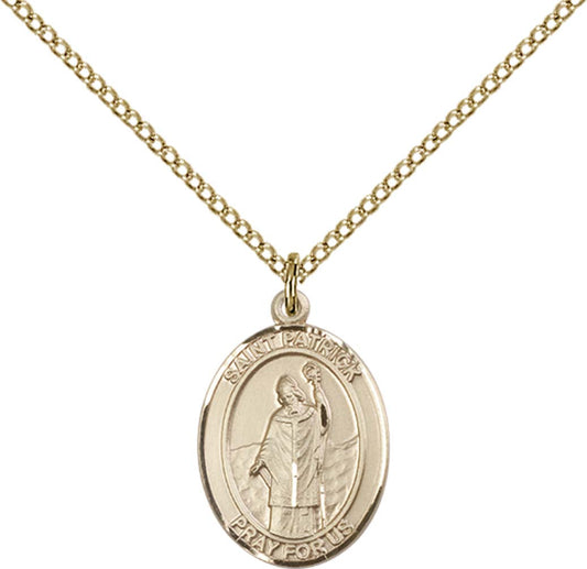 14kt Gold Filled St. Patrick Pendant with 18 inch Gold Filled Light Curb Chain - Medium