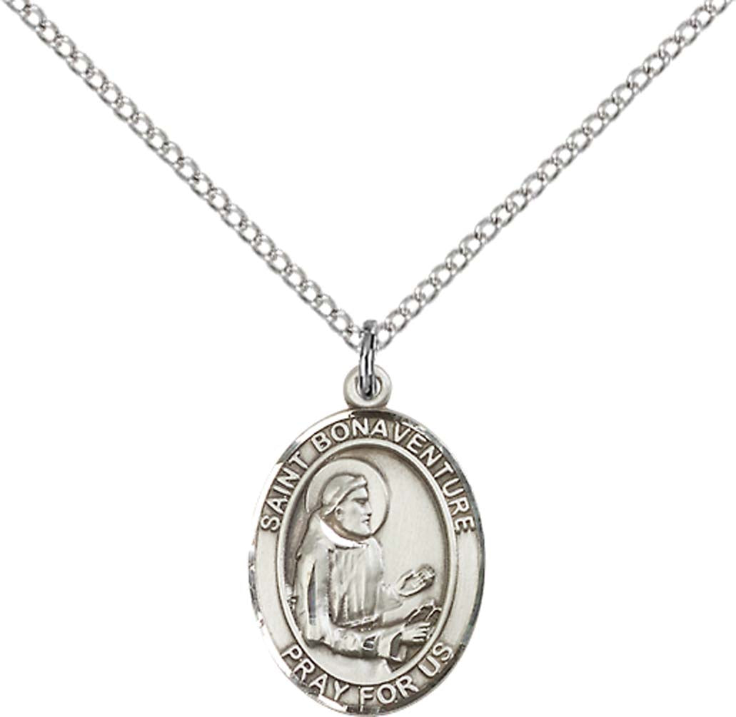 Sterling Silver St. Bonaventure Pendant with 18 inch Sterling Silver Light Curb Chain - Medium