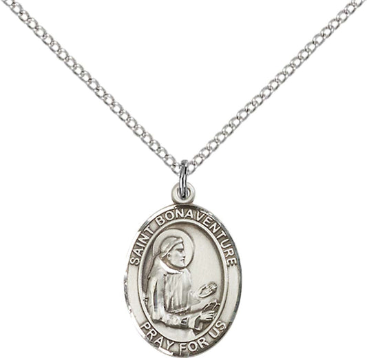 Sterling Silver St. Bonaventure Pendant with 18 inch Sterling Silver Light Curb Chain - Medium