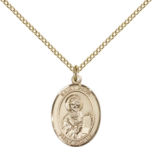 14kt Gold Filled St. Paul the Apostle Pendant with 18 inch Gold Filled Light Curb Chain - Medium