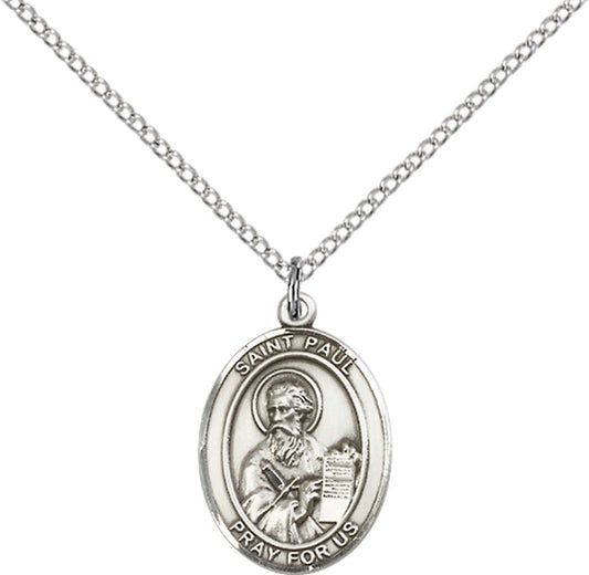Sterling Silver St. Paul the Apostle Pendant with 18 inch Sterling Silver Light Curb Chain - Medium