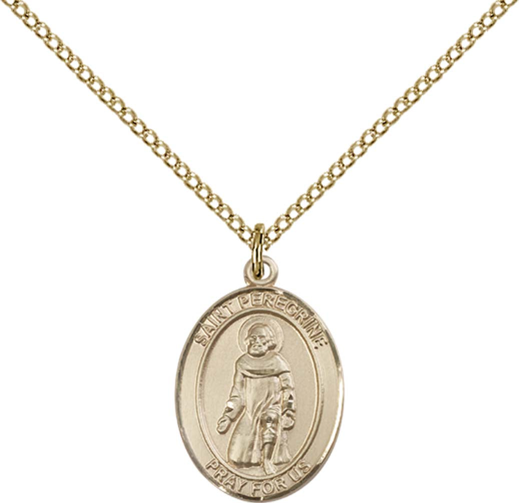 14kt Gold Filled St. Peregrine Laziosi Pendant with 18 inch Gold Filled Light Curb Chain - Medium