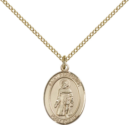 14kt Gold Filled St. Peregrine Laziosi Pendant with 18 inch Gold Filled Light Curb Chain - Medium
