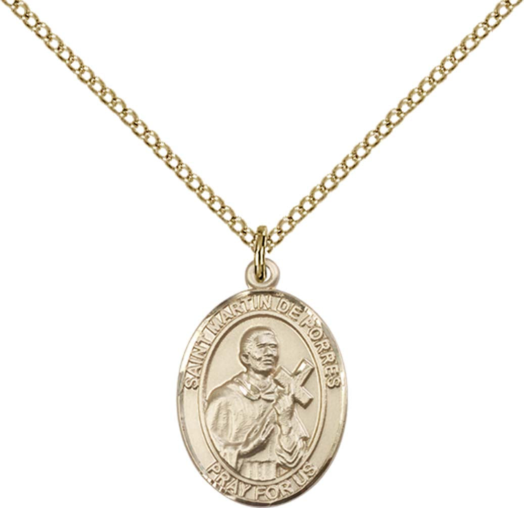 14kt Gold Filled St. Martin De Porres Pendant with 18 inch Gold Filled Light Curb Chain - Medium