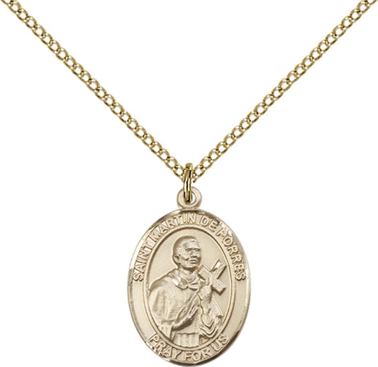 14kt Gold Filled St. Martin De Porres Pendant with 18 inch Gold Filled Light Curb Chain - Medium