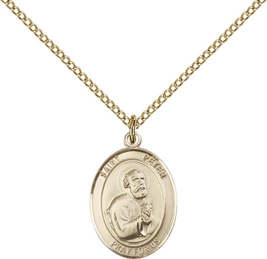 14kt Gold Filled St. Peter the Apostle Pendant with 18 inch Gold Filled Light Curb Chain - Medium