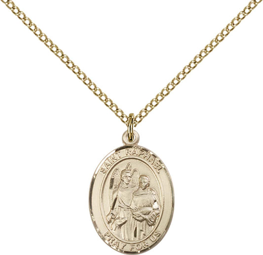 14kt Gold Filled St. Raphael the Archangel Pendant with 18 inch Gold Filled Light Curb Chain - Medium
