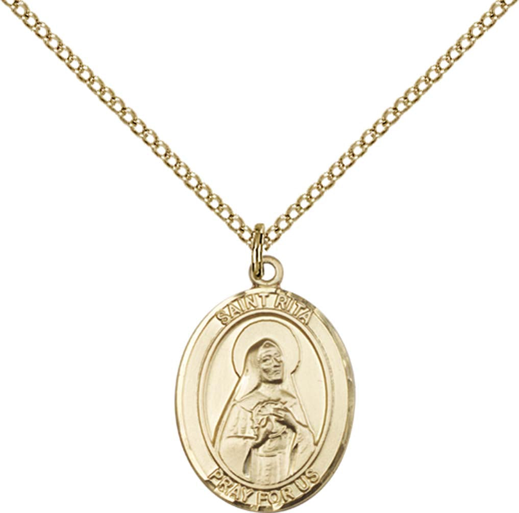 14kt Gold Filled St. Rita of Cascia Pendant with 18 inch Gold Filled Light Curb Chain - Medium