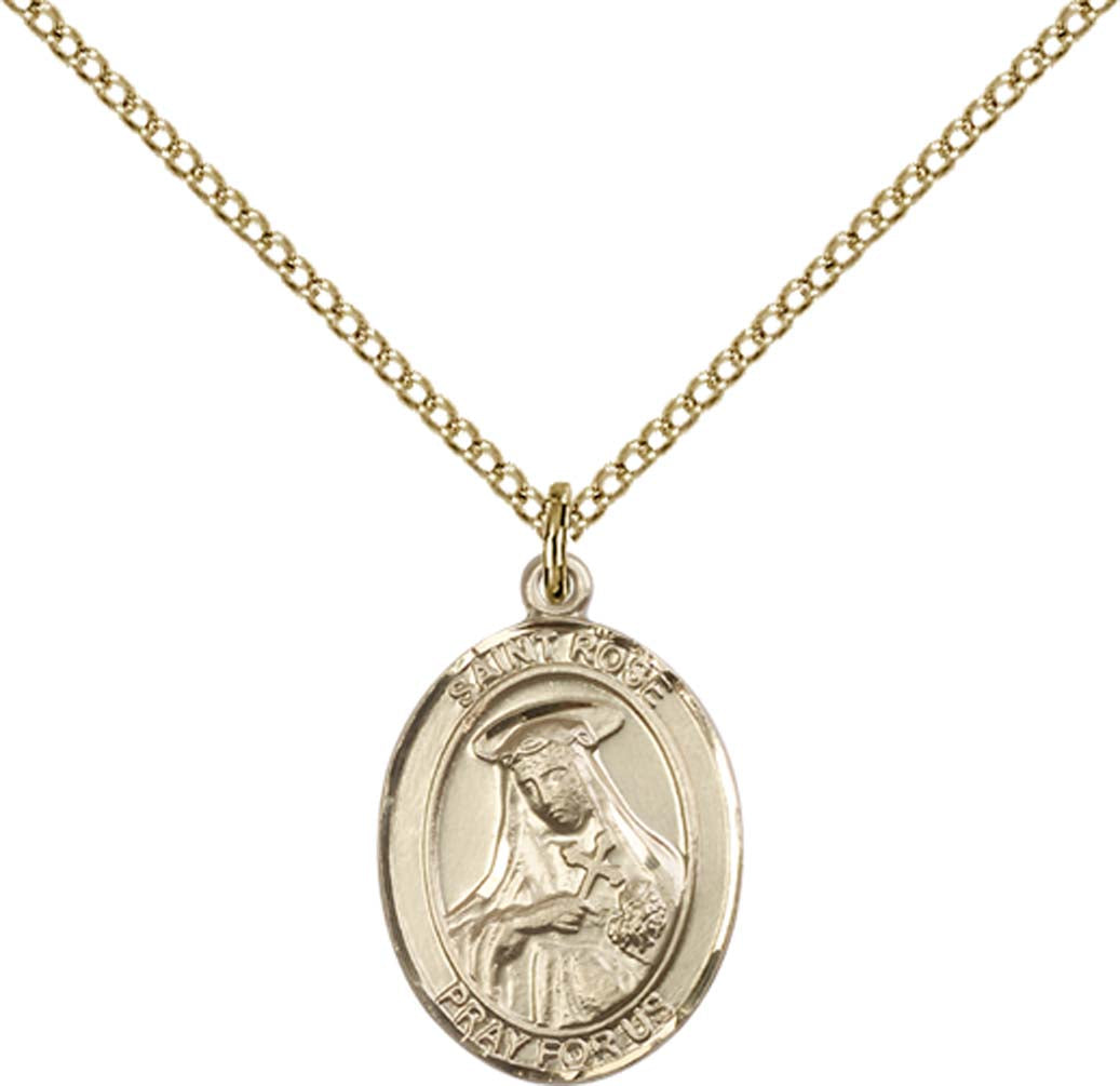 14kt Gold Filled St. Rose of Lima Pendant with 18 inch Gold Filled Light Curb Chain - Medium