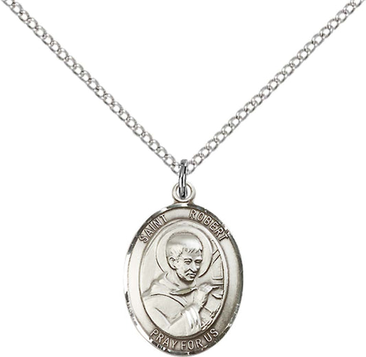 Sterling Silver St. Robert Bellarmine Pendant with 18 inch Sterling Silver Light Curb Chain - Medium