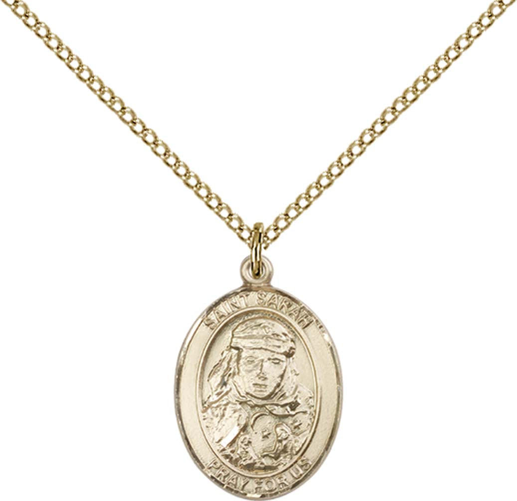14kt Gold Filled St. Sarah Pendant with 18 inch Gold Filled Light Curb Chain - Medium