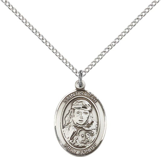 Sterling Silver St. Sarah Pendant with 18 inch Sterling Silver Light Curb Chain - Medium