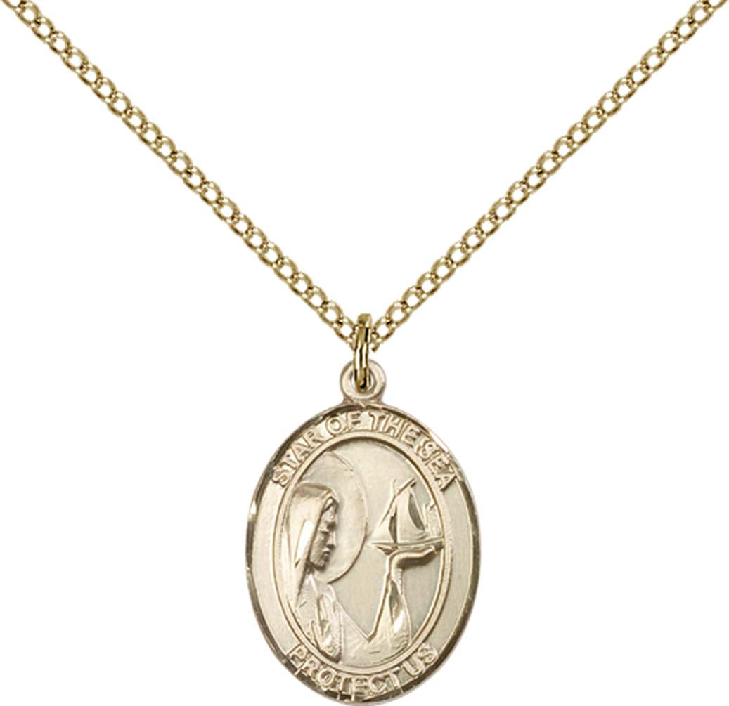 14kt Gold Filled O/L Star of the Sea Pendant with 18 inch Gold Filled Light Curb Chain - Medium