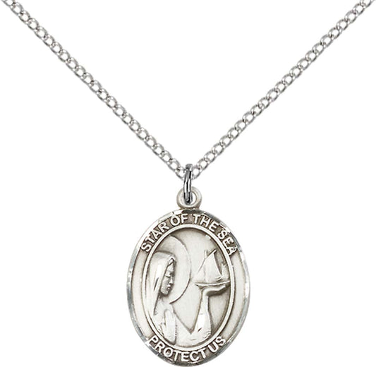 Sterling Silver O/L Star of the Sea Pendant with 18 inch Sterling Silver Light Curb Chain - Medium