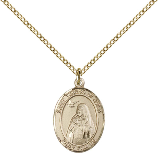 14kt Gold Filled St. Teresa of Avila Pendant with 18 inch Gold Filled Light Curb Chain - Medium