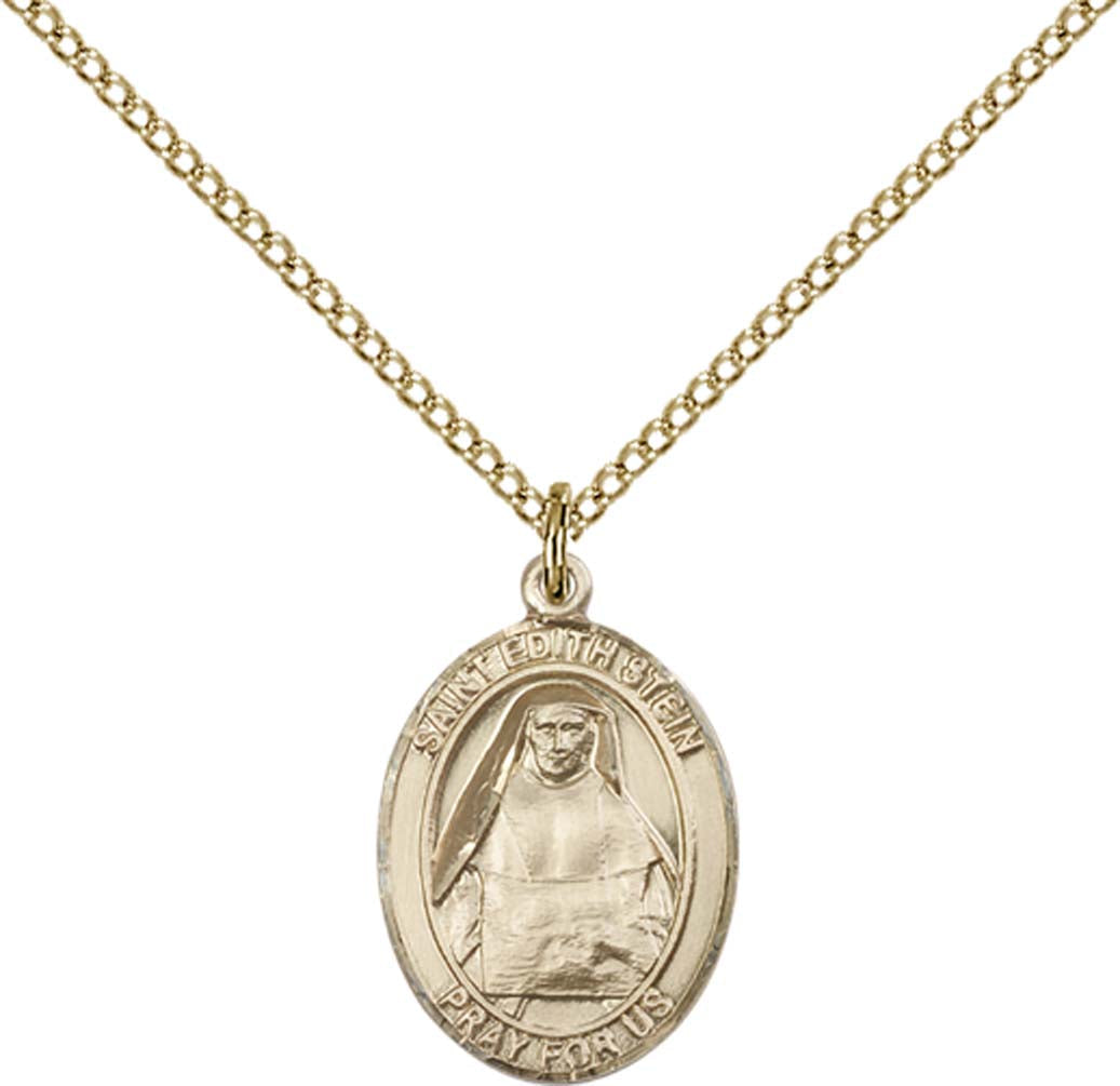 14kt Gold Filled St. Edith Stein Pendant with 18 inch Gold Filled Light Curb Chain - Medium