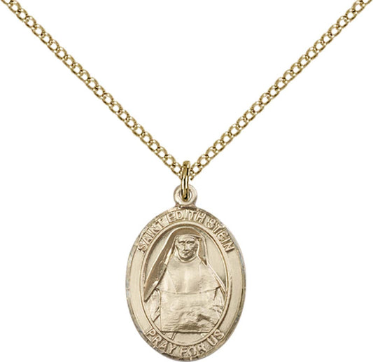 14kt Gold Filled St. Edith Stein Pendant with 18 inch Gold Filled Light Curb Chain - Medium